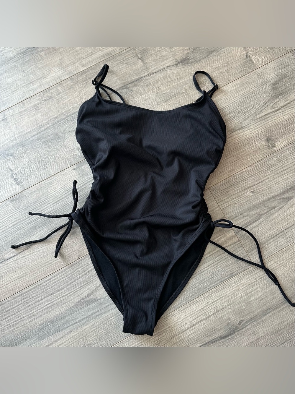 Small shade & shore black ribbed one piece side tie swimsuit bathing suit - Picture 5 of 11